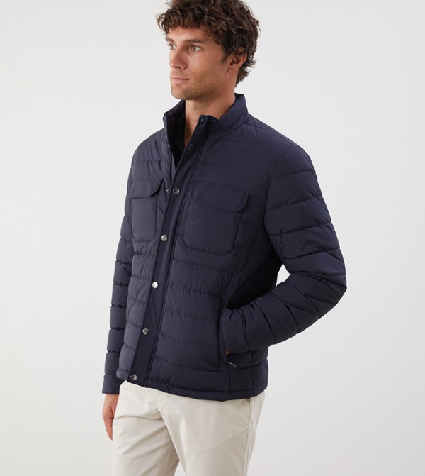 Textured Snap-Button Closure Puffer Jacket