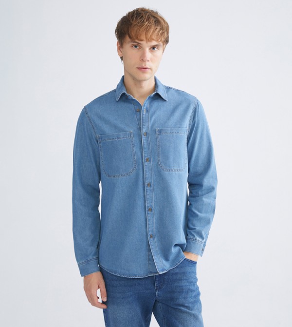 Washed Regular Fit Long Sleeves Denim Shirt