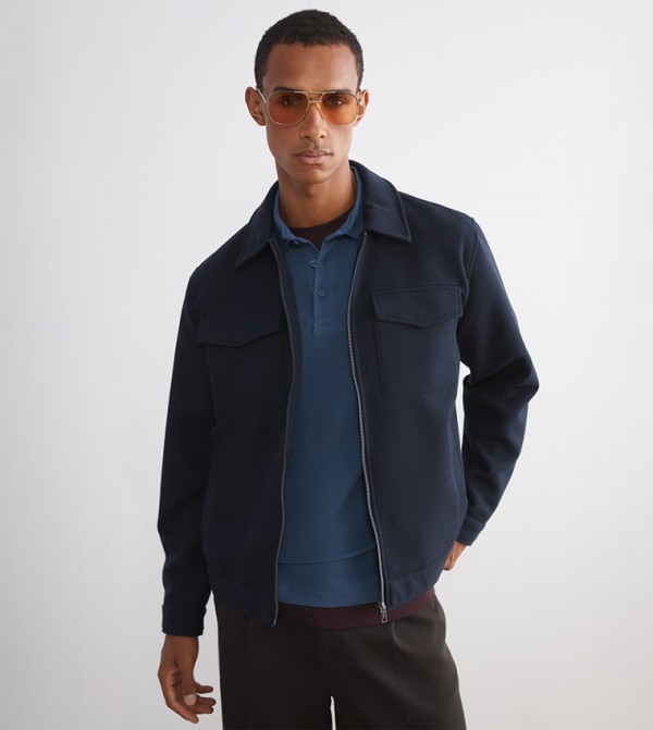 Solid Collared Zip-Through Jacket