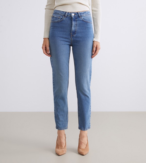 Washed High Waist Mom Fit Jeans
