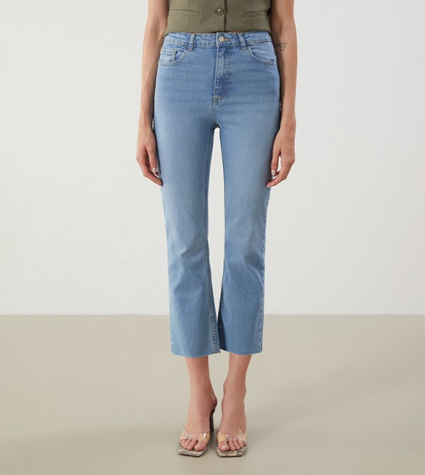 Washed Cropped Flared Jeans