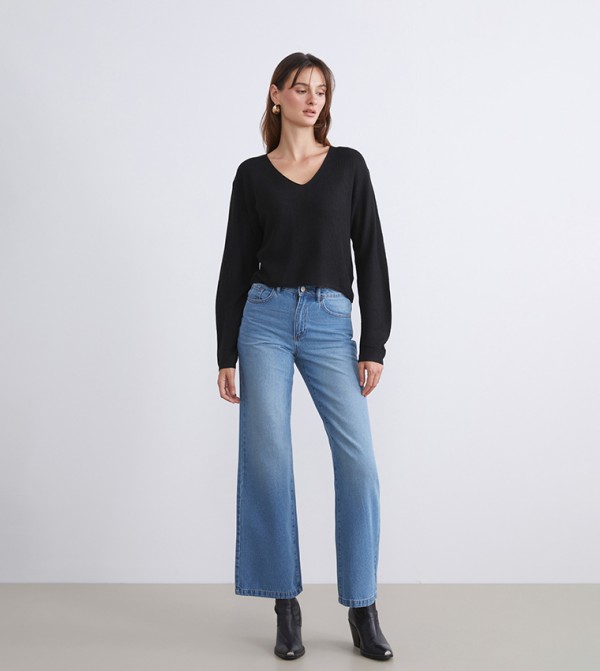 Washed High Rise Wide Leg Jeans
