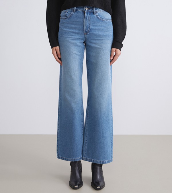 Faded High Waist Wide Leg Jeans