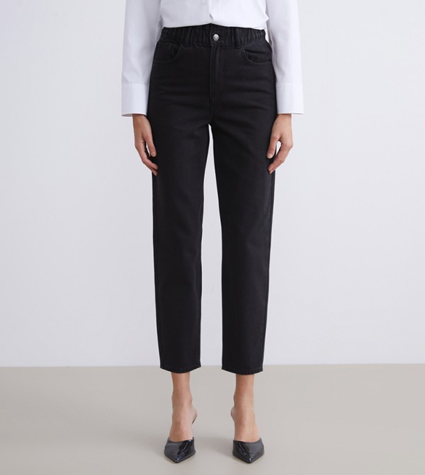 Washed Elastic Waist Slouchy Fit Jeans