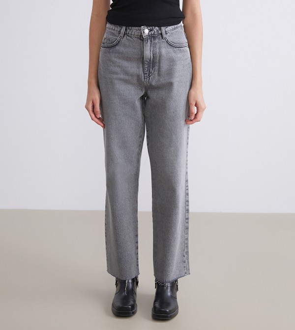 Washed High Waist Straight Fit Jeans