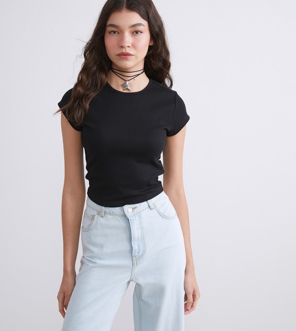 Ribbed Short Sleeves Top