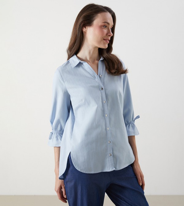 Solid 3/4 Sleeves Dobby Shirt