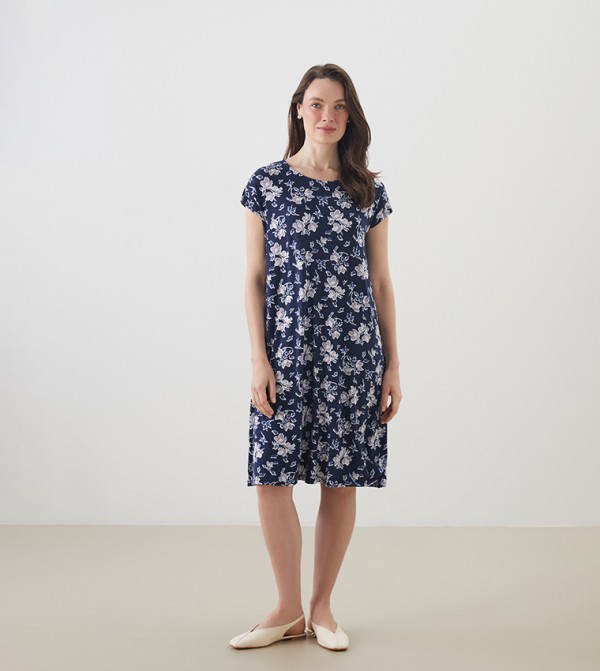 Floral Short Sleeves A-Line Mini Dress