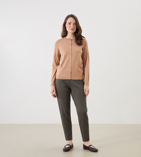 Elastic Waistband Carrot Fit Trousers