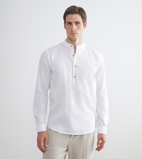 Solid Mandarin Collar Long Sleeves Shirt