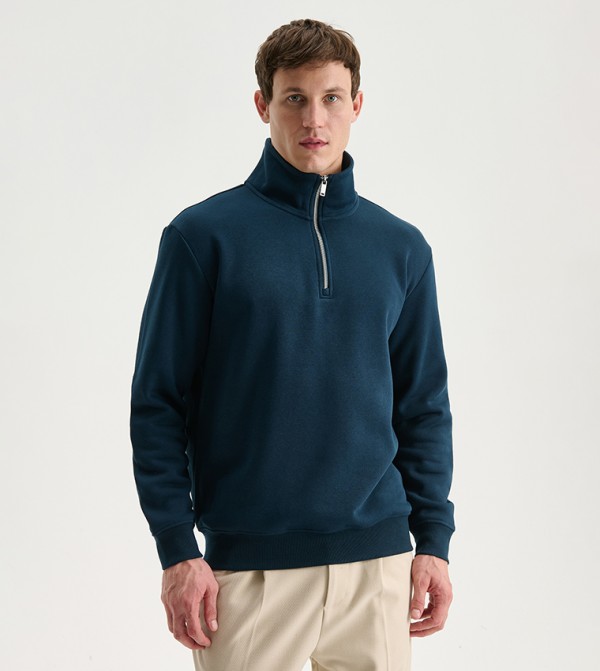 Half-Zipper High Neck Thick Sweatshirt