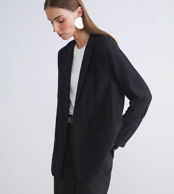 Solid Long Sleeves Oversized Blazer