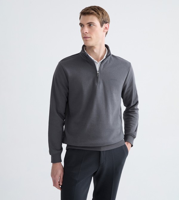 Printed Funnel Neck Thick Sweatshirt