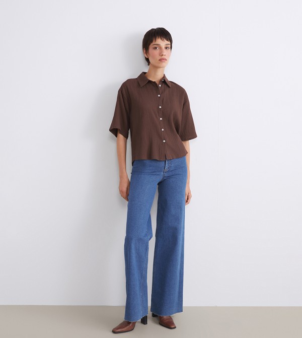 Solid Wide Leg Jeans