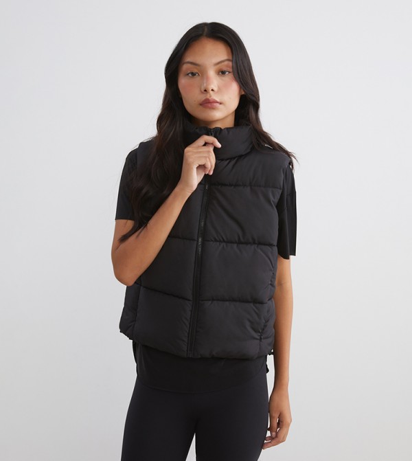 Solid High Neck Zip-Through Gilet