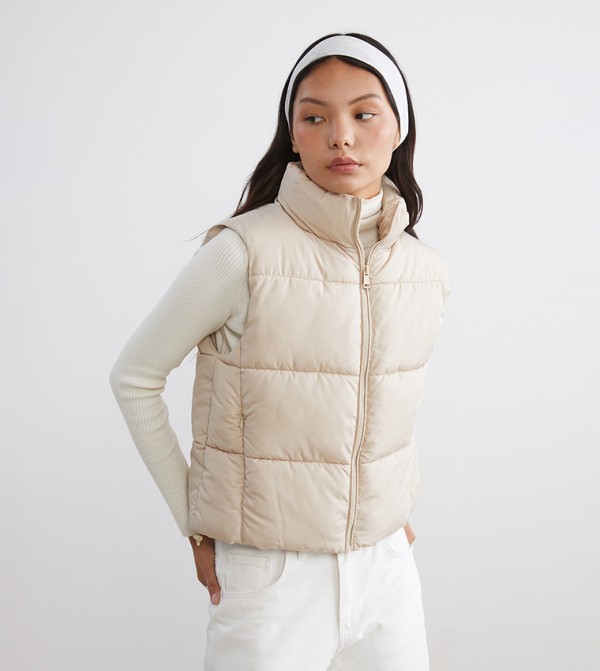Solid High Neck Zip-Through Gilet