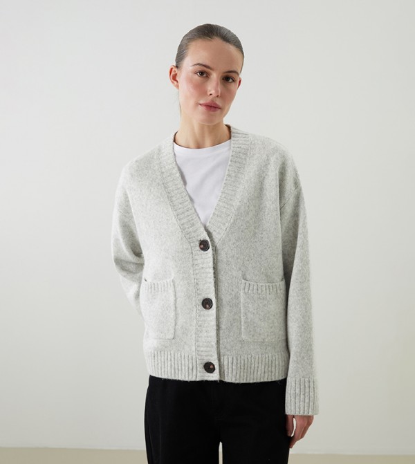 Solid V-Neck Cardigan
