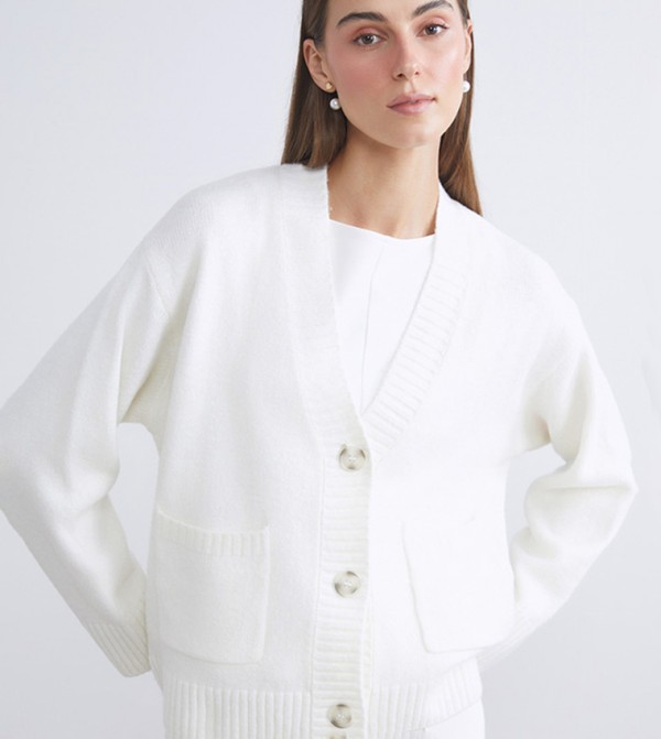 Solid V-Neck Cardigan