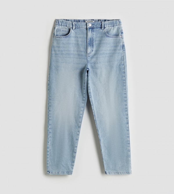 Elastic Waist Mom Fit Jeans