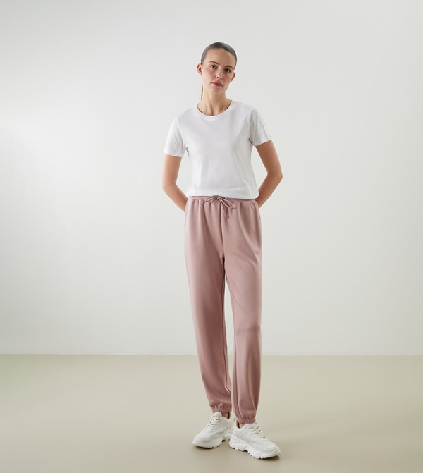 Solid Elastic Waist Joggers