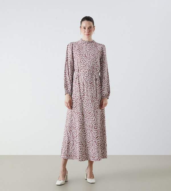 Printed Long Sleeves Midi Dress