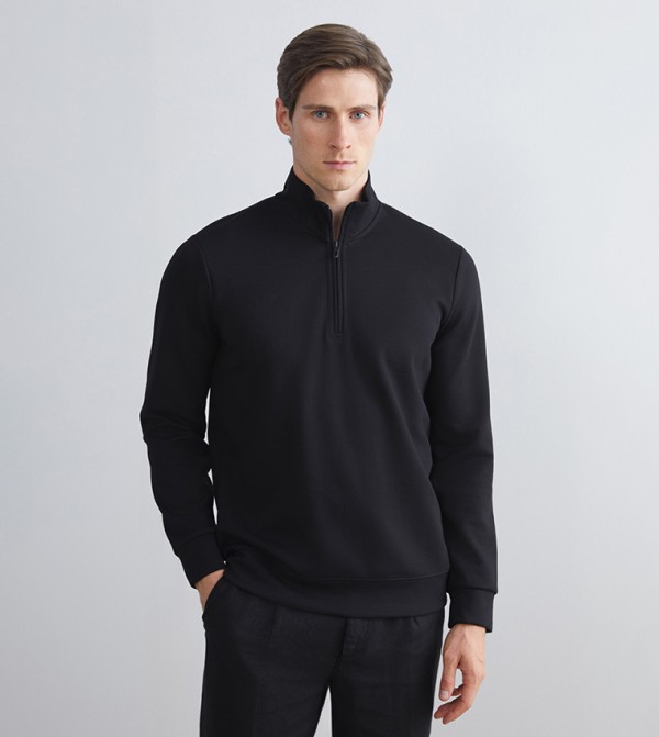 SOUTHBLUE Solid Zipper Neck Sweatshirt