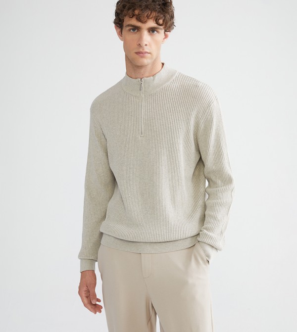 Textured High Neck Sweater