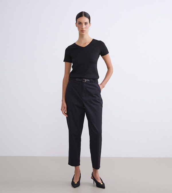 Solid Straight Fit Woven Trousers