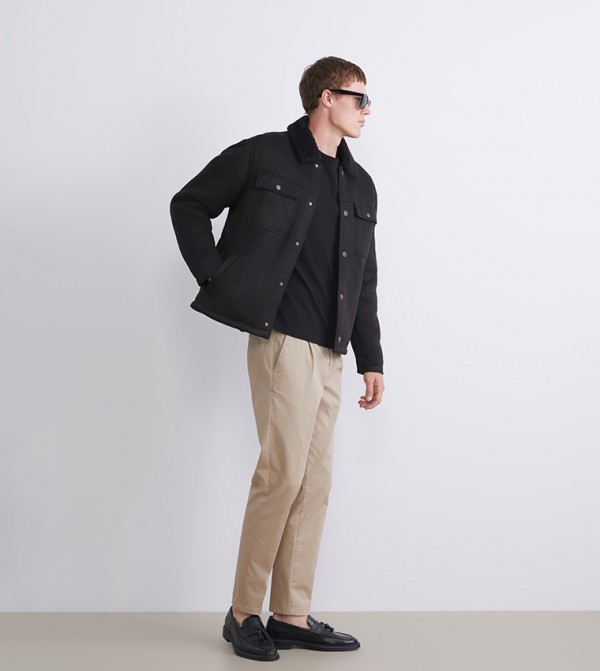 Pocket Detail Collared Suede Coat