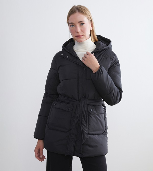 Solid Hooded Puffer Coat