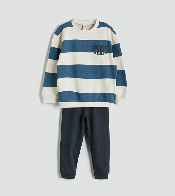 Striped Crew Neck Sweatsuit Set