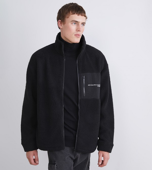 Zip-Through High Neck Plush Jacket