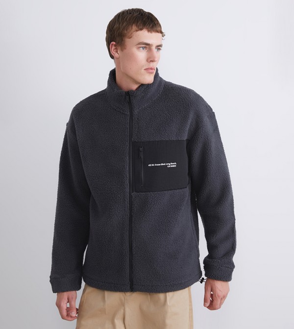Zip-Through High Neck Plush Jacket