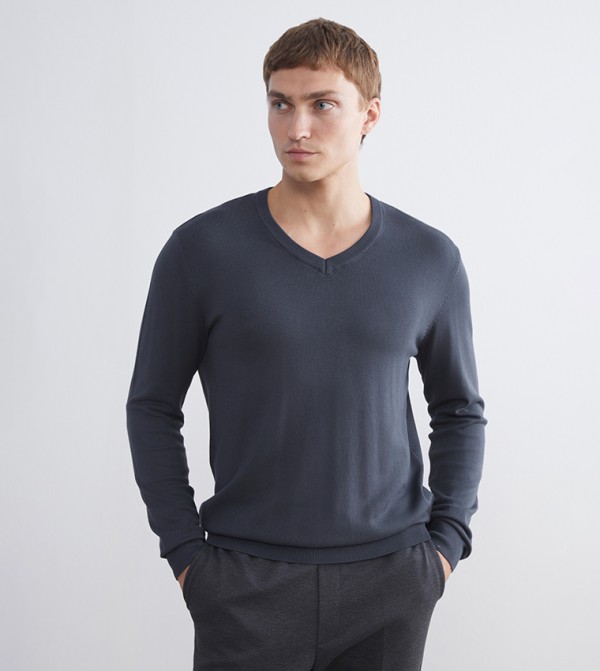 Solid V-Neck Knit Sweater