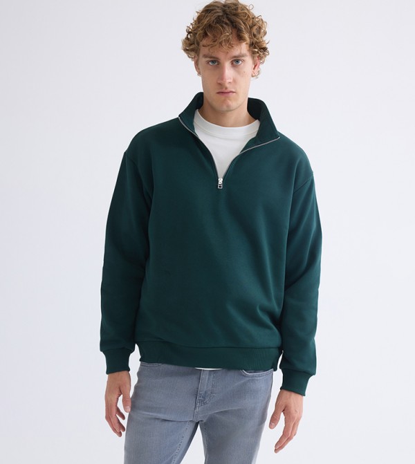 Solid High Neck Sweatshirt