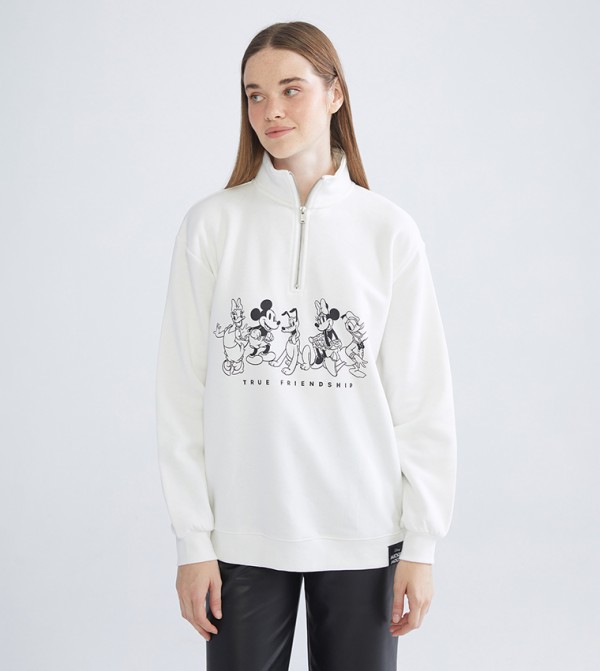 Printed Zipper Neck Sweatshirt
