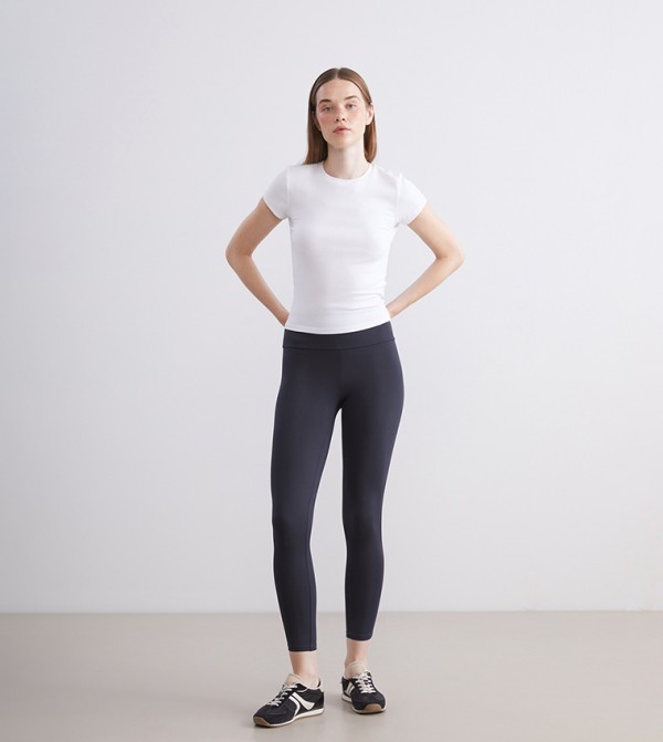Solid Elastic Waist Active Leggings