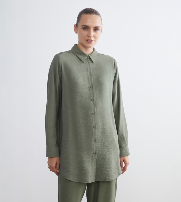 Textured Long Sleeves Tunic Shirt