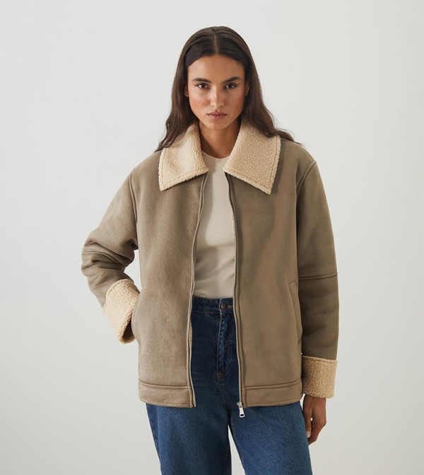 جاكيت جلد صناعي كم طويل 