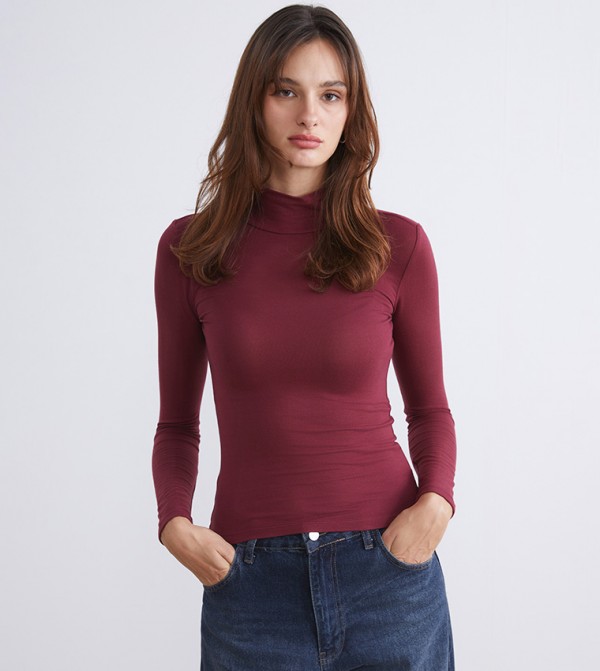 Solid Funnel Neck T-Shirt