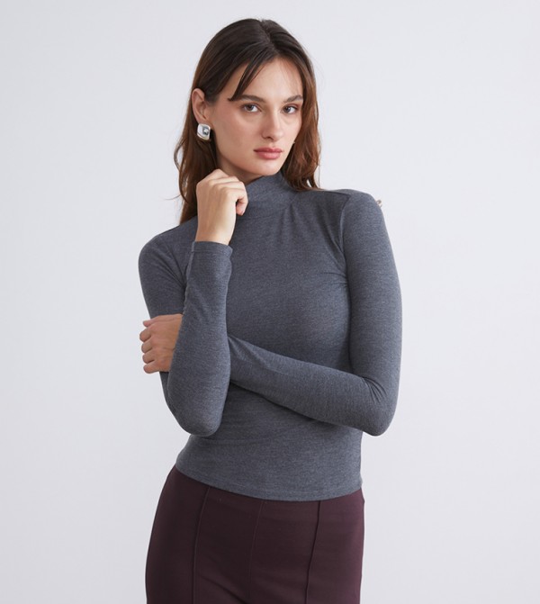 Ribbed Mock Neck T-Shirt