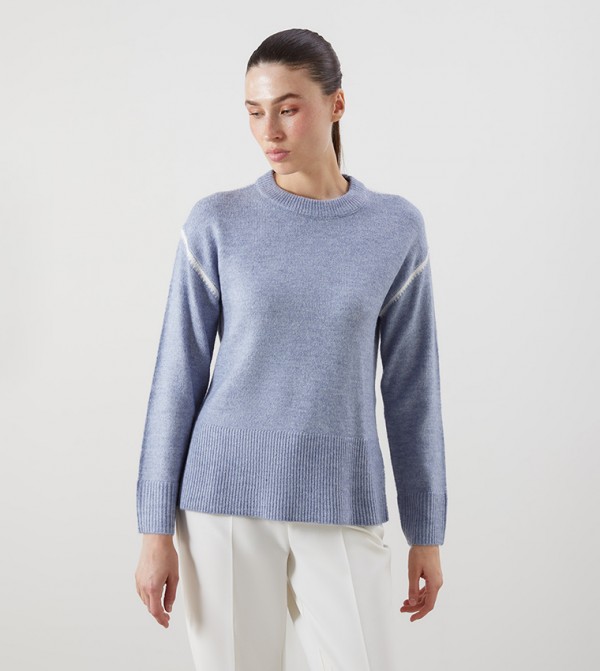 Solid Crew Neck Knit Sweater