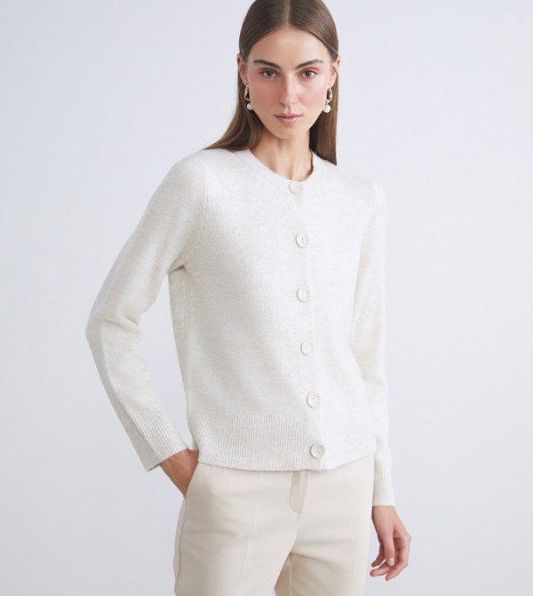 Solid Crew Neck Cardigan
