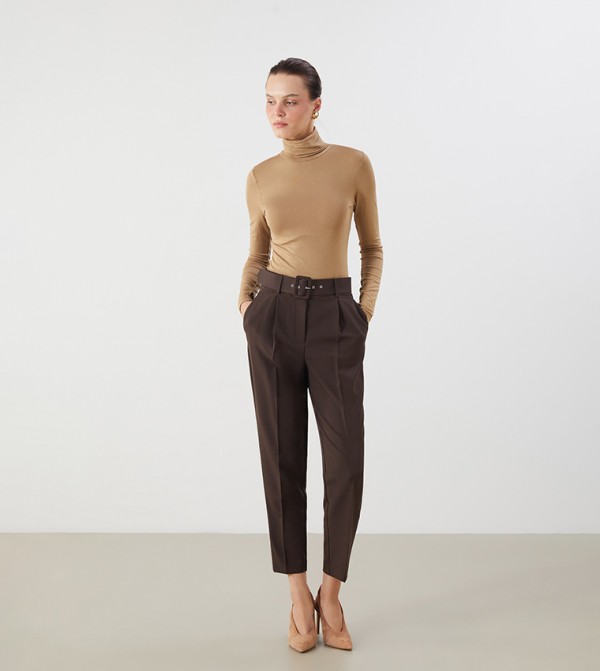 Solid Woven Pleated Trousers