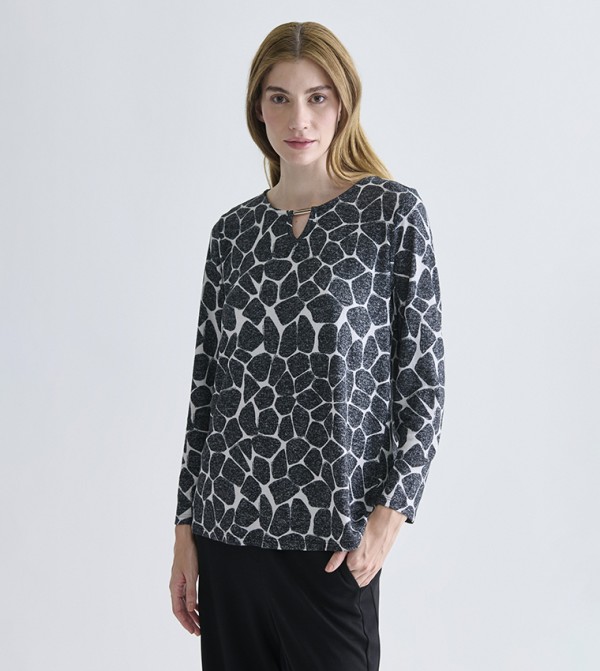 Patterned Crew Neck Top