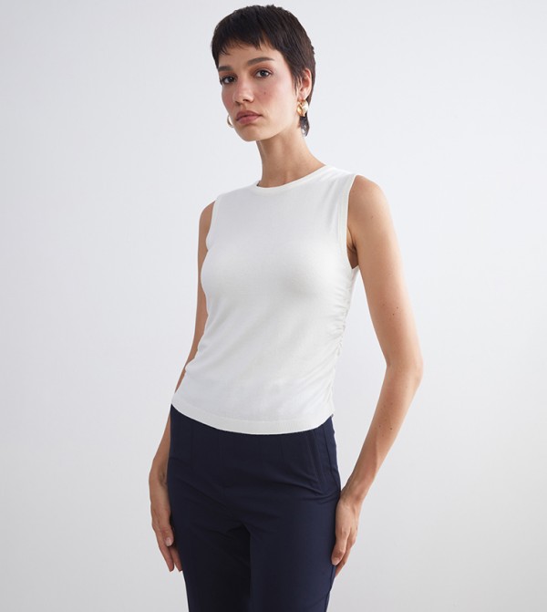 Solid Crew Neck Knit Tank Top