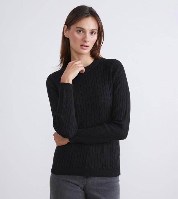 Patterned Knit Crew Neck Sweater