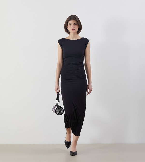 Solid Crew Neck Midi Dress