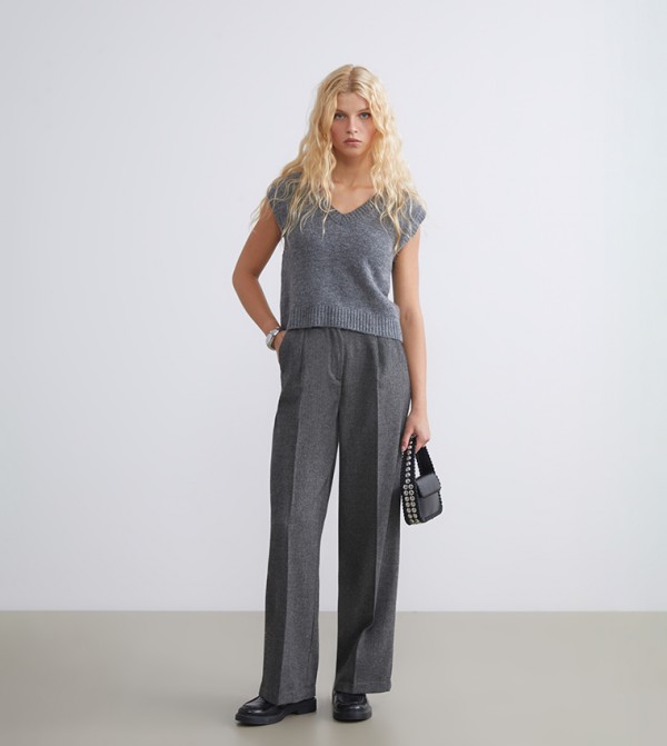 Solid Woven Wide Leg Trousers