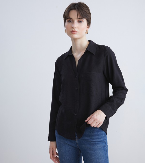 Solid Loose Fit Dobby Shirt